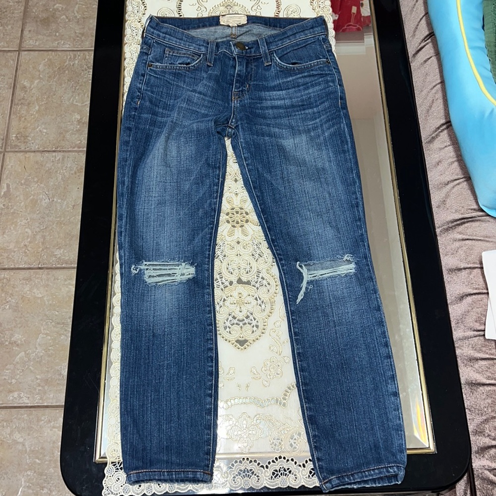 Current/Elliott blue cropped skinny distressed jeans